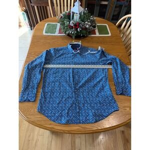 BUGATCHI Mens Blue Geometric Print Classic Fit Button Down Shirt